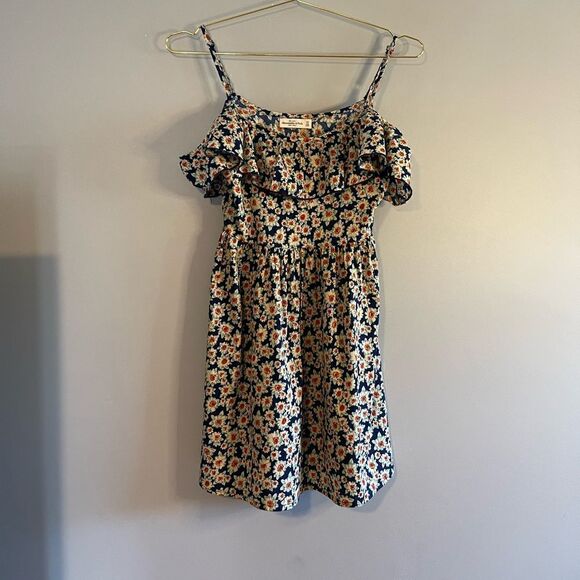 Abercrombie & Fitch Blue Floral Cold Shoulder Off the Shoulder Mini Dress | XS - Picture 3 of 7